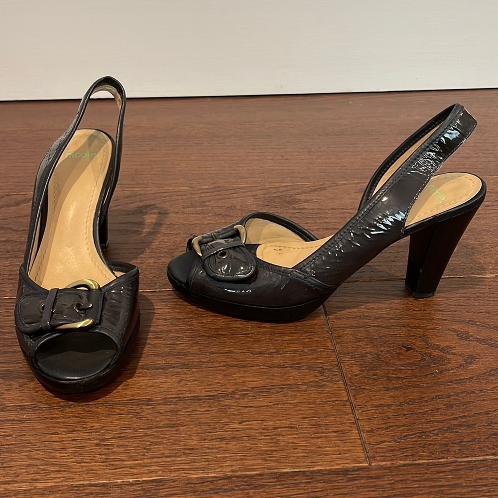 Nicole Women’s Black Peep Toe Heels Size 9.5